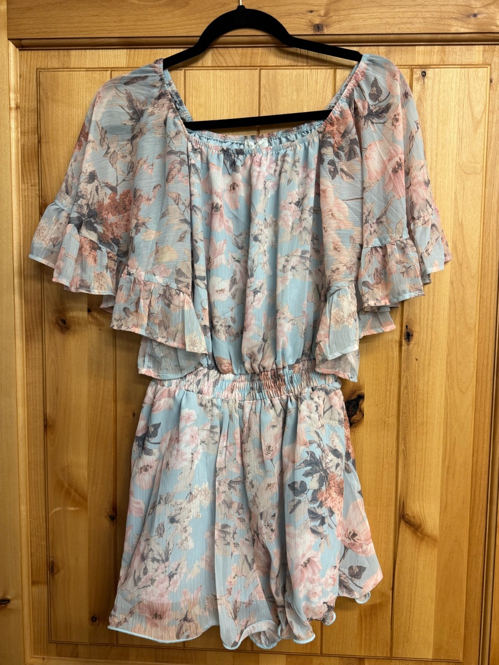 Free the Roses Blue Floral Sleeveless Dress with Pink Accents